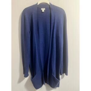 LL Bean Classic 100% Cashmere Open Front Cardigan w/Pockets Blue Women's M